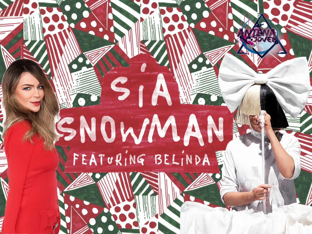 Belinda y Sia promocionando la versión bilingüe de Snowman con fondo festivo