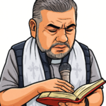 "Cuando la fe reemplaza la logística: Lumaca bendice sus buses y espera milagros”. Caricatura del Padre Francisco Arias durante la bendición de las nuevas unidades de Lumaca, realizada el 24 de febrero de 2026. Ilustración digital creada para fines editoriales y satíricos.