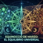 Portada artística en estilo neon-glass que ilustra el Equinoccio de Marzo como un equilibrio universal entre el renacimiento del Hemisferio Norte y la cosecha del Hemisferio Sur para la sección Magia de Antena Joven.