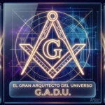 Representación simbólica del Gran Arquitecto del Universo G.A.D.U. con escuadra y compás en estilo neon-glass para Antena Joven.