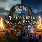 Celebración comparativa de la historia de la Noche de San Juan con tecnología moderna y hoguera en 2026. (Esencial para accesibilidad y para que Google entienda el contenido de la imagen).